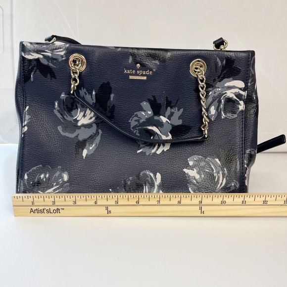 Kate Spade Briar Lane Night Rose Meena Satchel Leather Crossbody Bag Navy Floral - Picture 7 of 13